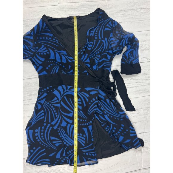 Silkland Womens Size Small Black & Blue Wrap Blouse 100% Silk - Picture 4 of 12